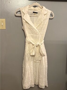 Tommy Hilfiger Ivory Textured Tie-Waist Midi Dress